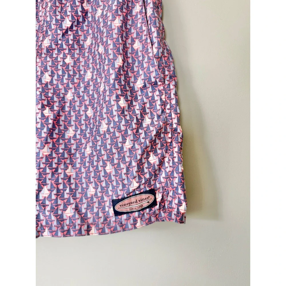 Vineyard Vines Boys' Chappy Swim Trunks Bathing Suit Blue White Pink Small/8-10